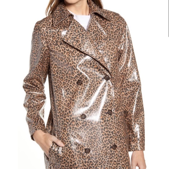 Leopard Print Water Resistant Coated Trench Coat - Picture 2 of 8